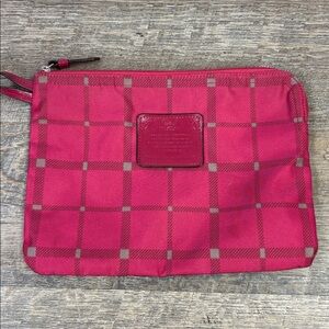 Coach Madison Check Plaid Nylon Wristlet Pouch F33288 -Raspberry Pink